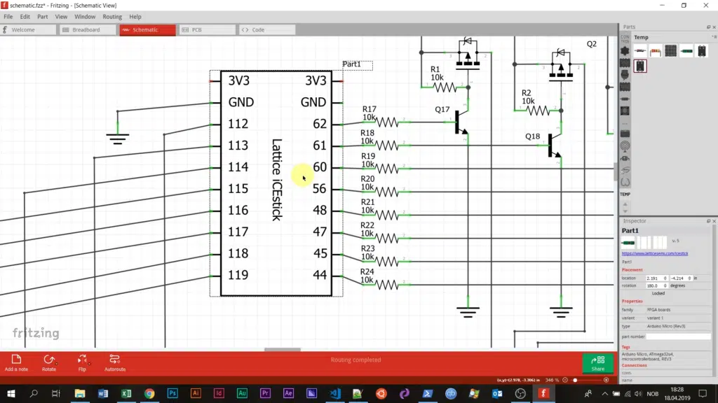 Schematic of the dot matrix circuit from the Fritzing software