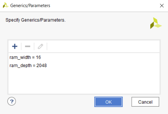 Setting generic parameters in Xilinx Vivado. ram_depth=16, ram_width=2048