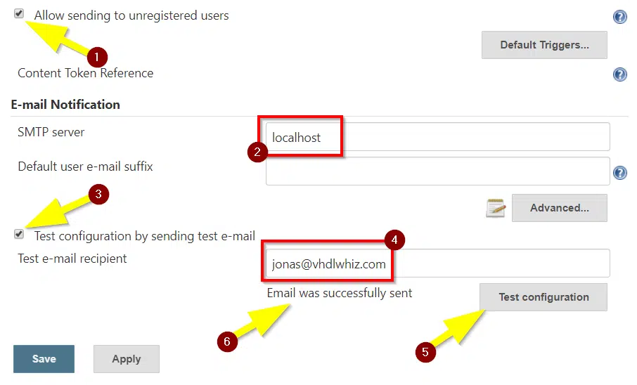 How to configure email sending in Jenkins using sendmail on localhost