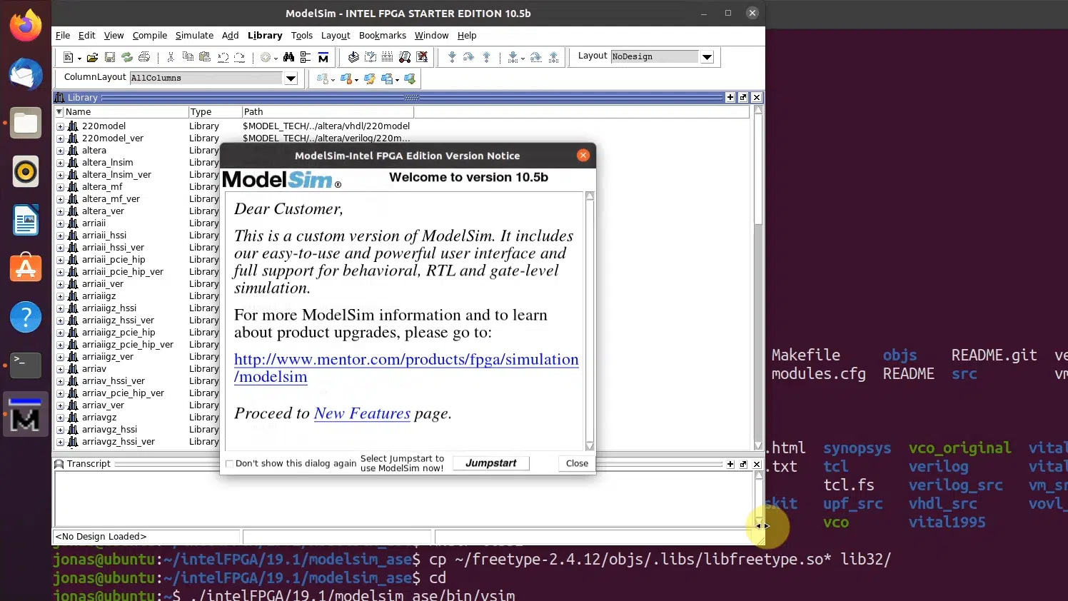 ModelSim-Intel FPGA Edition running in Ubuntu 20.04