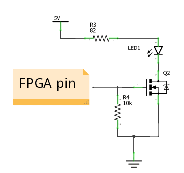 Schematic of FPGA LED driver using MOSFET