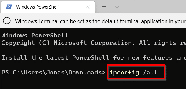 ipconfig /all