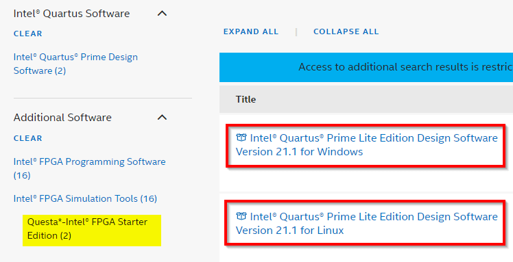 Questa-Intel FPGA Starter Edition - select Windows or Linux