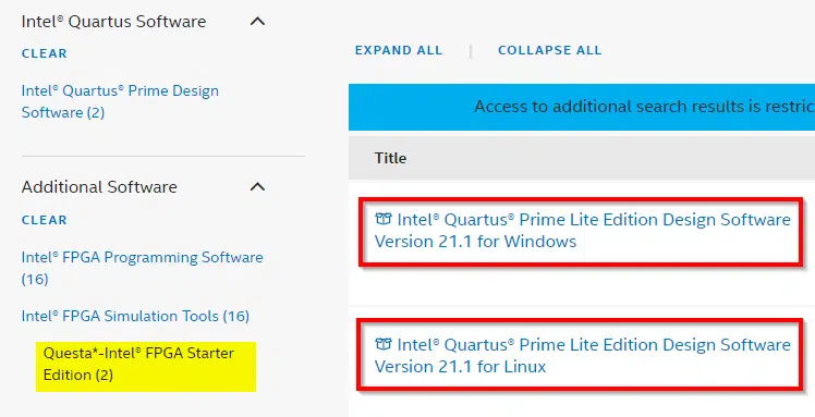 Questa-Intel FPGA Starter Edition - select Windows or Linux