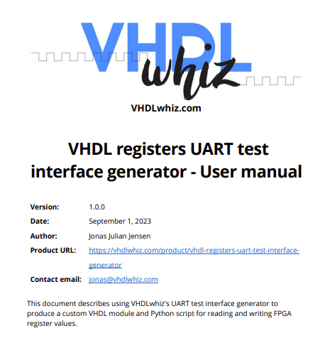 VHDL registers UART test interface generator